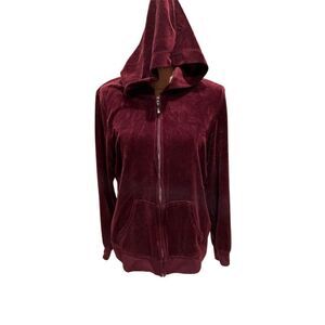 Made for Life Women's Maroon Velour Hoodie Jacket Size L Casual Zip-Up